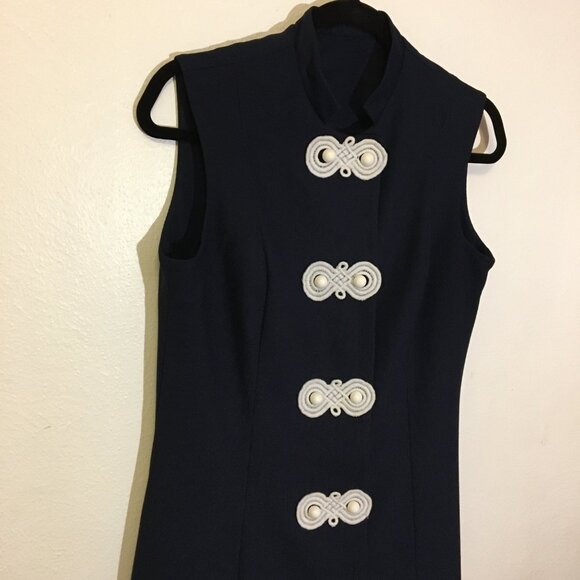 Vintage 60s Dark Blue Mini Dress Mod Shift Volup Plus Size Twiggy Barbie (IB) - Picture 4 of 16